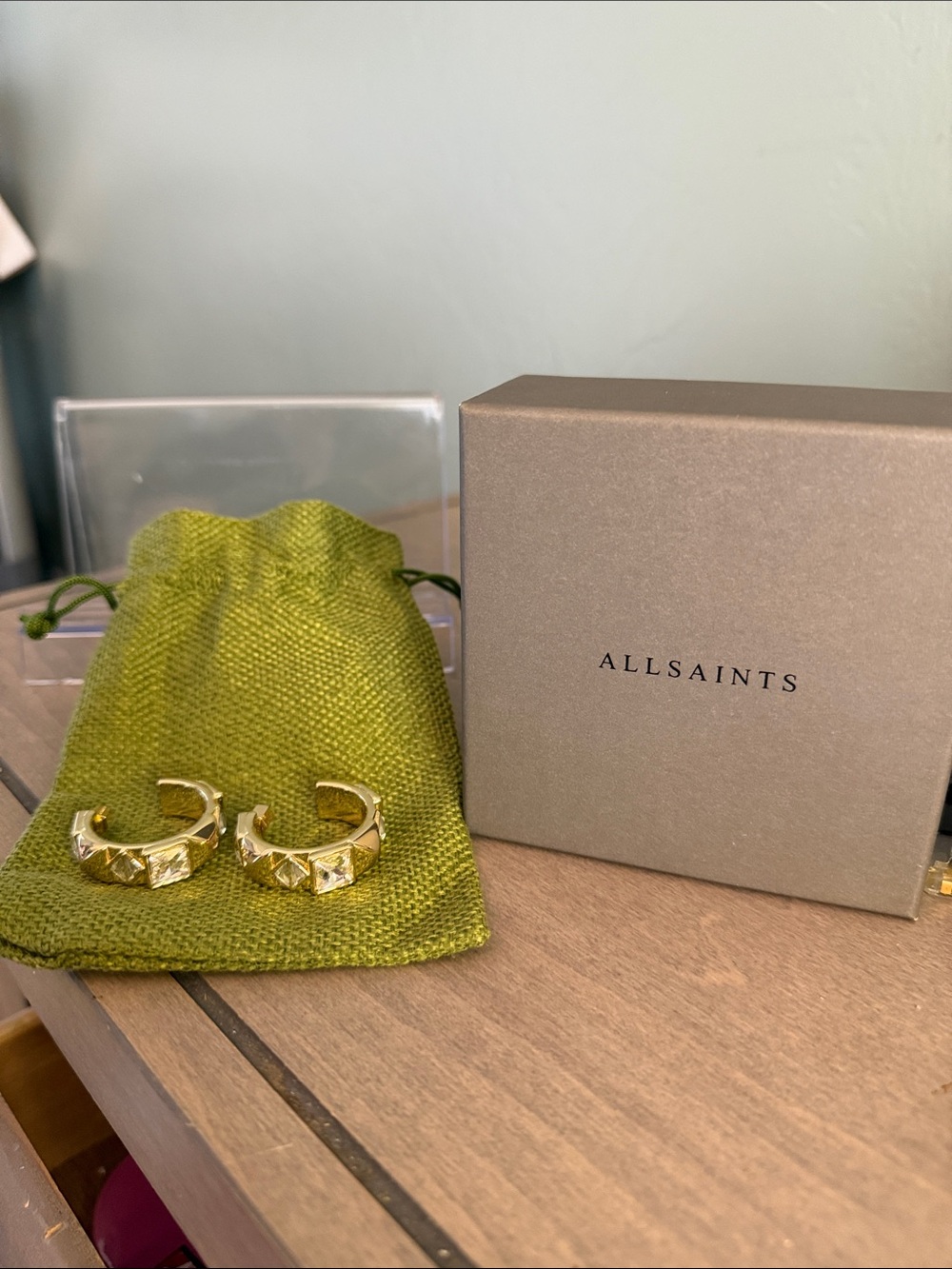 All Saints Gold Pyramid Detail Huggie Earrings